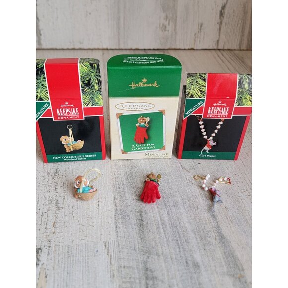 Hallmark miniature Mouse variety ornament set popper gardening - Picture 1 of 6